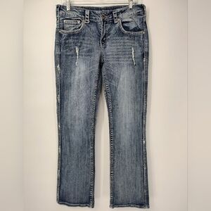 Cowgirl Tuff Sparkle II Distressed Blue Boot Cut Jeans Size Women's 29x33